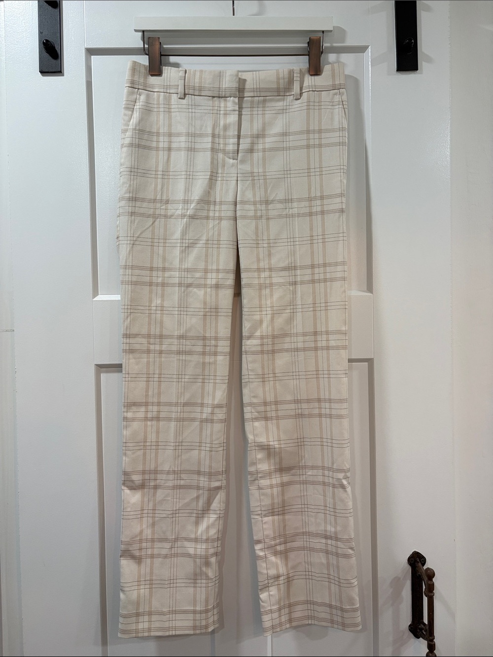 Ann Taylor Cream Plaid Straight-Leg Trouser Pants Size 2